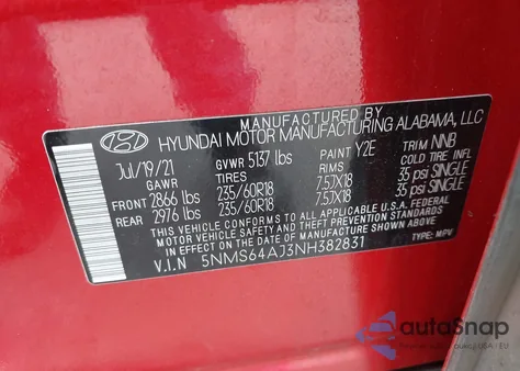 2022 Hyundai Santa Fe Xrt z USA, uszkodzony, nr VIN 5NMS64AJ3NH382831